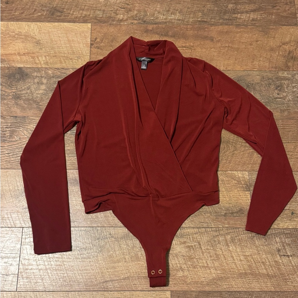Banana Republic Red Long Sleeve Plunge Bodysuit